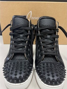 Christian Louboutin Black Spike-Toe High-Top Sneakers with White Sole